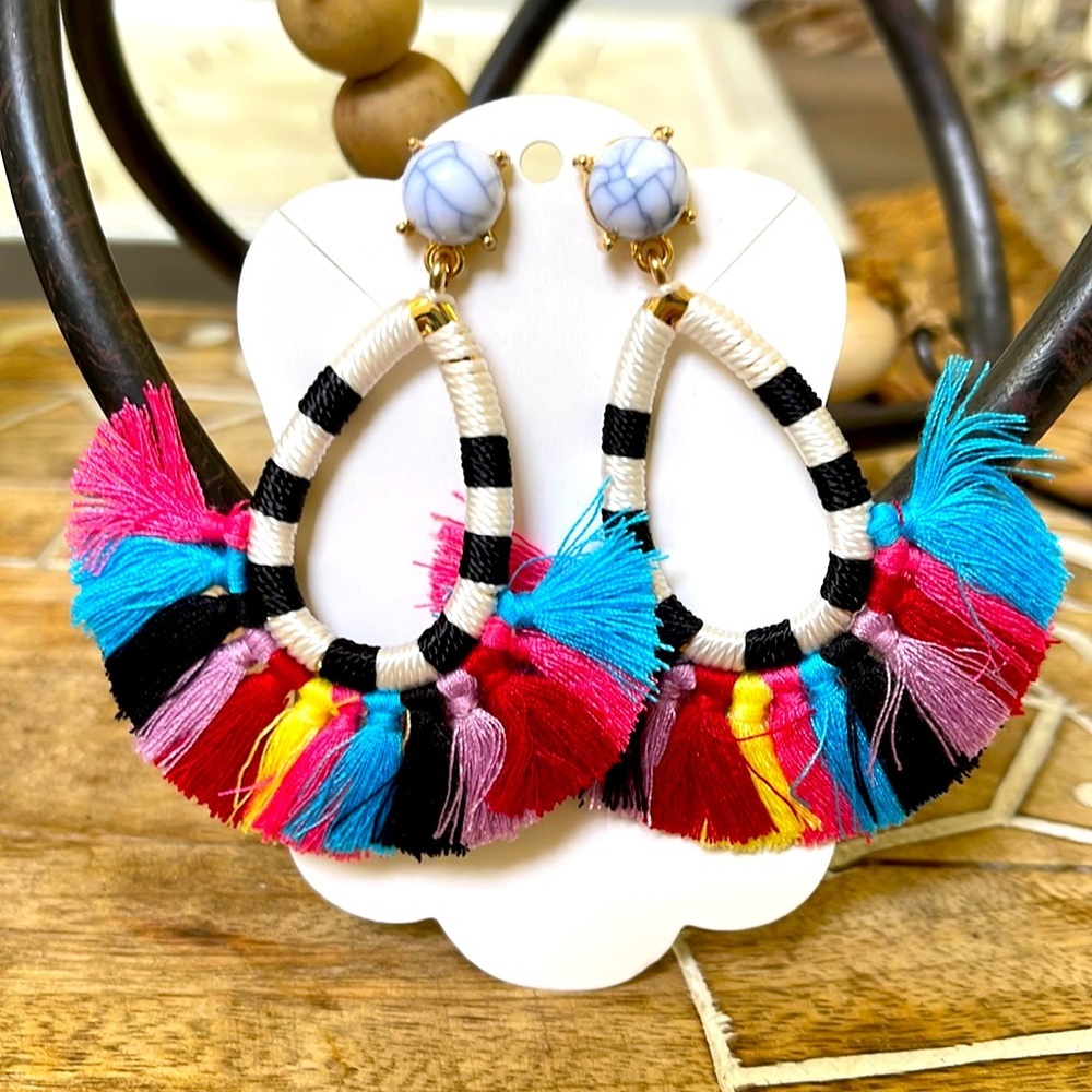 Colorful Tassel Statement Hoop Earrings